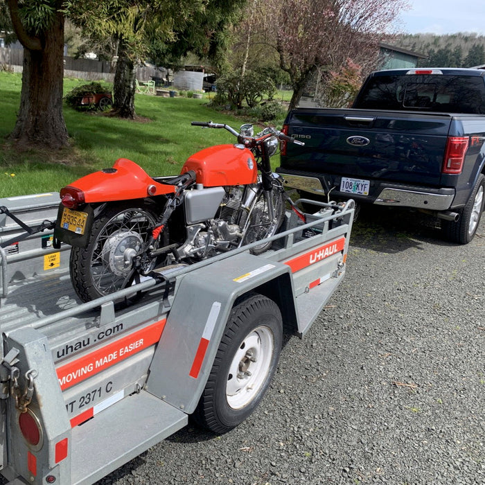 TorkStrap Holding down motorcycle in trailer