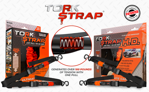 TorkStrap Tie Down Cargo Straps. Just Pull Action With No Ratcheting