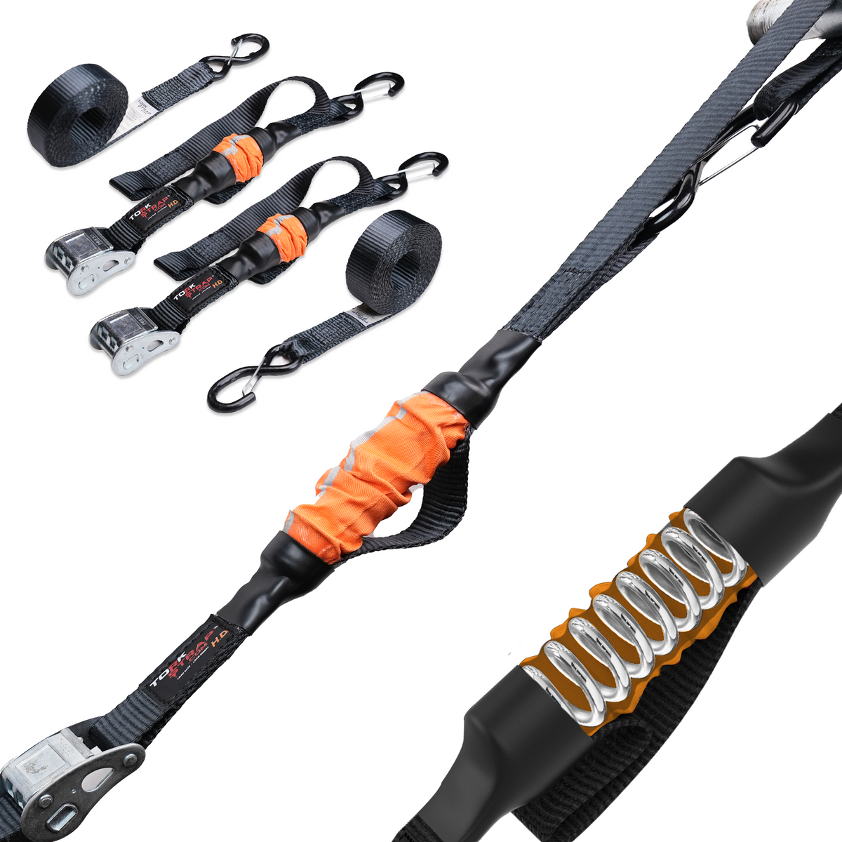 TorkStrap HD750 | 14'x1.5'' Spring Loaded Tie Down Straps - Adapts to