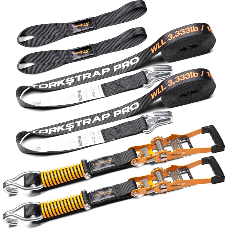 TorkStrap PRO | 25' x 2'' Self Tensioning, Spring Loaded Ratchet Straps - 10,000LB Max Load