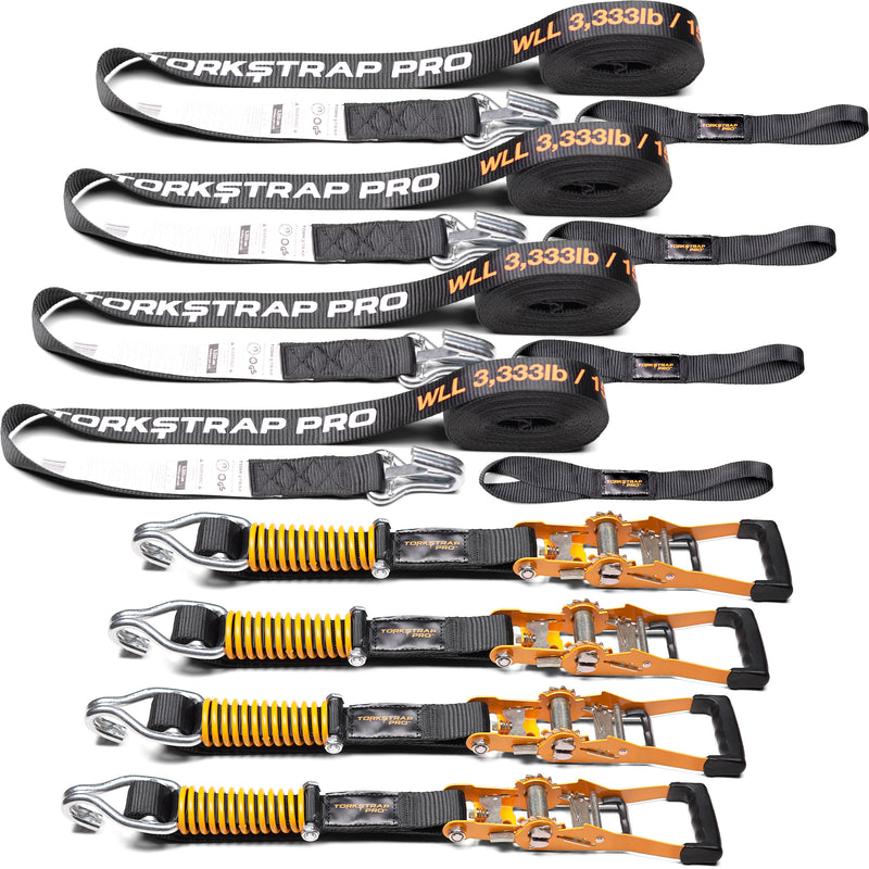 TorkStrap PRO | 25' x 2'' Self Tensioning, Spring Loaded Ratchet Straps - 10,000LB Max Load