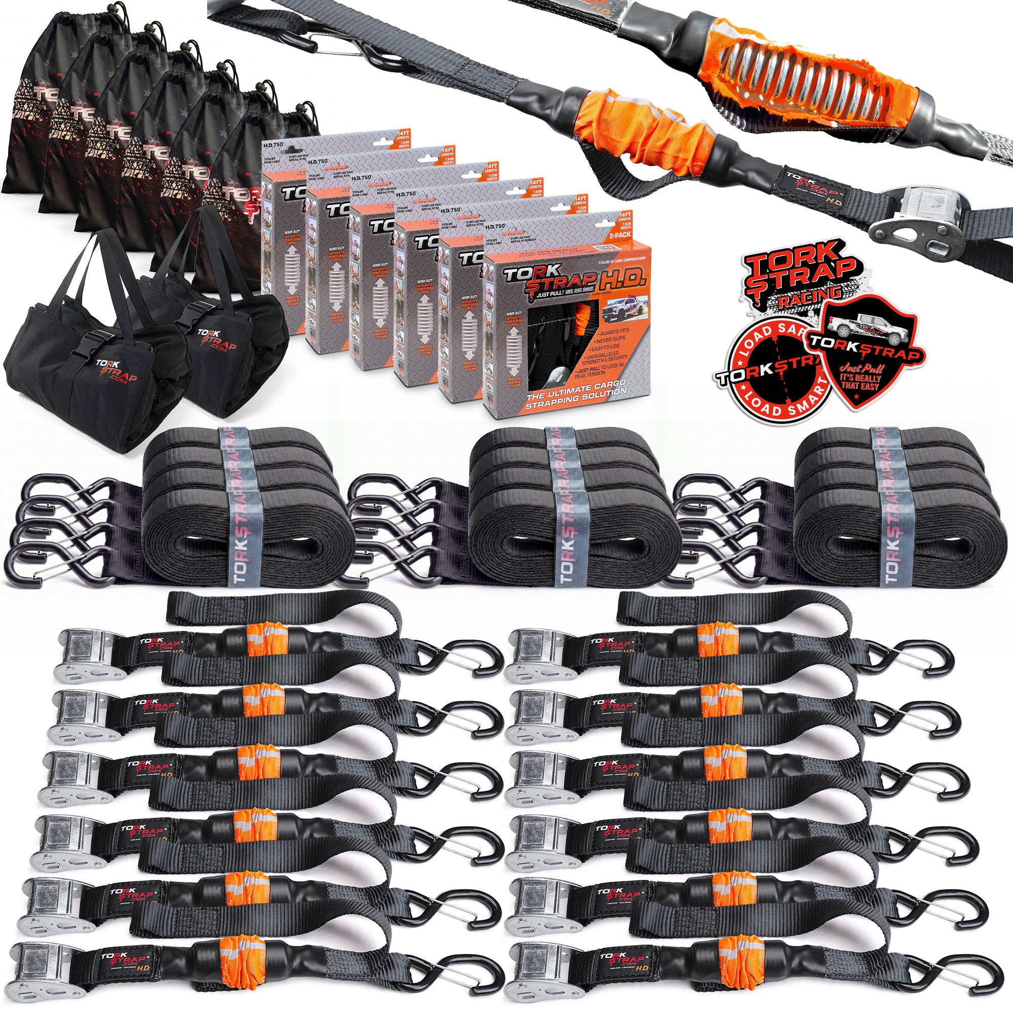 TorkStrap HD750 | 14'x1.5'' Spring Loaded Tie Down Straps - 2250lb Max