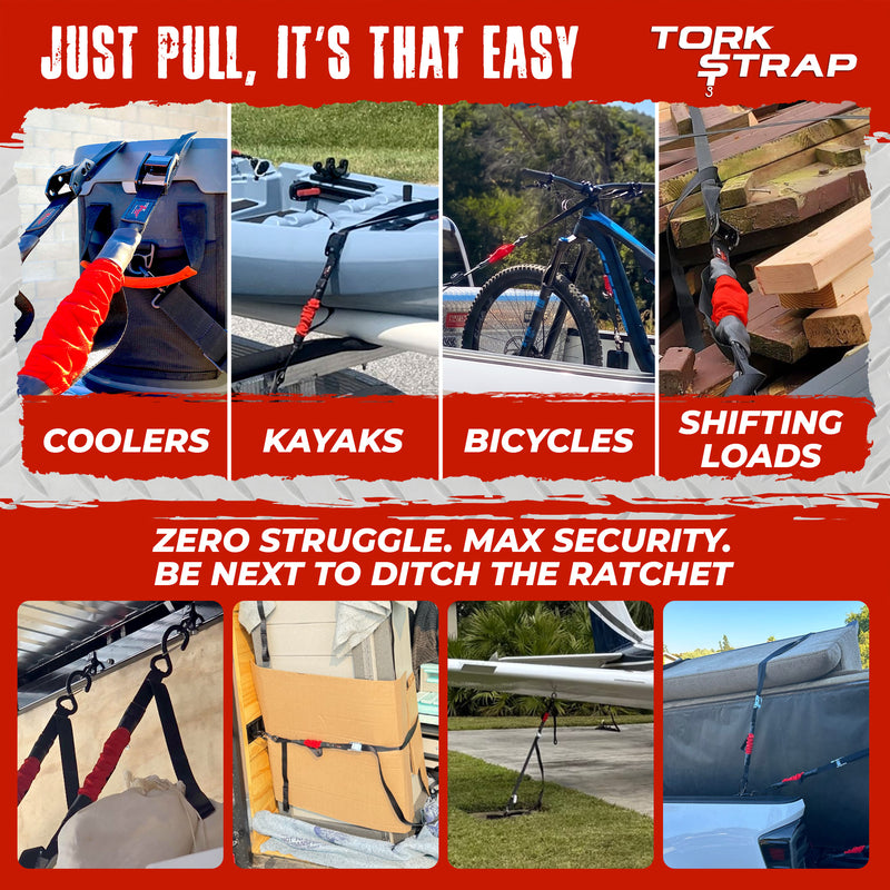 TorkStrap M500 | 14'x1'' Spring Loaded Tie Down Straps - 1500lbs Max Load